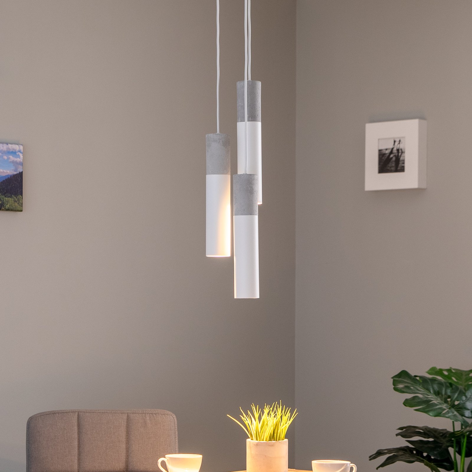 Euluna Isabeau hanglamp 3-lamps wit/grijs