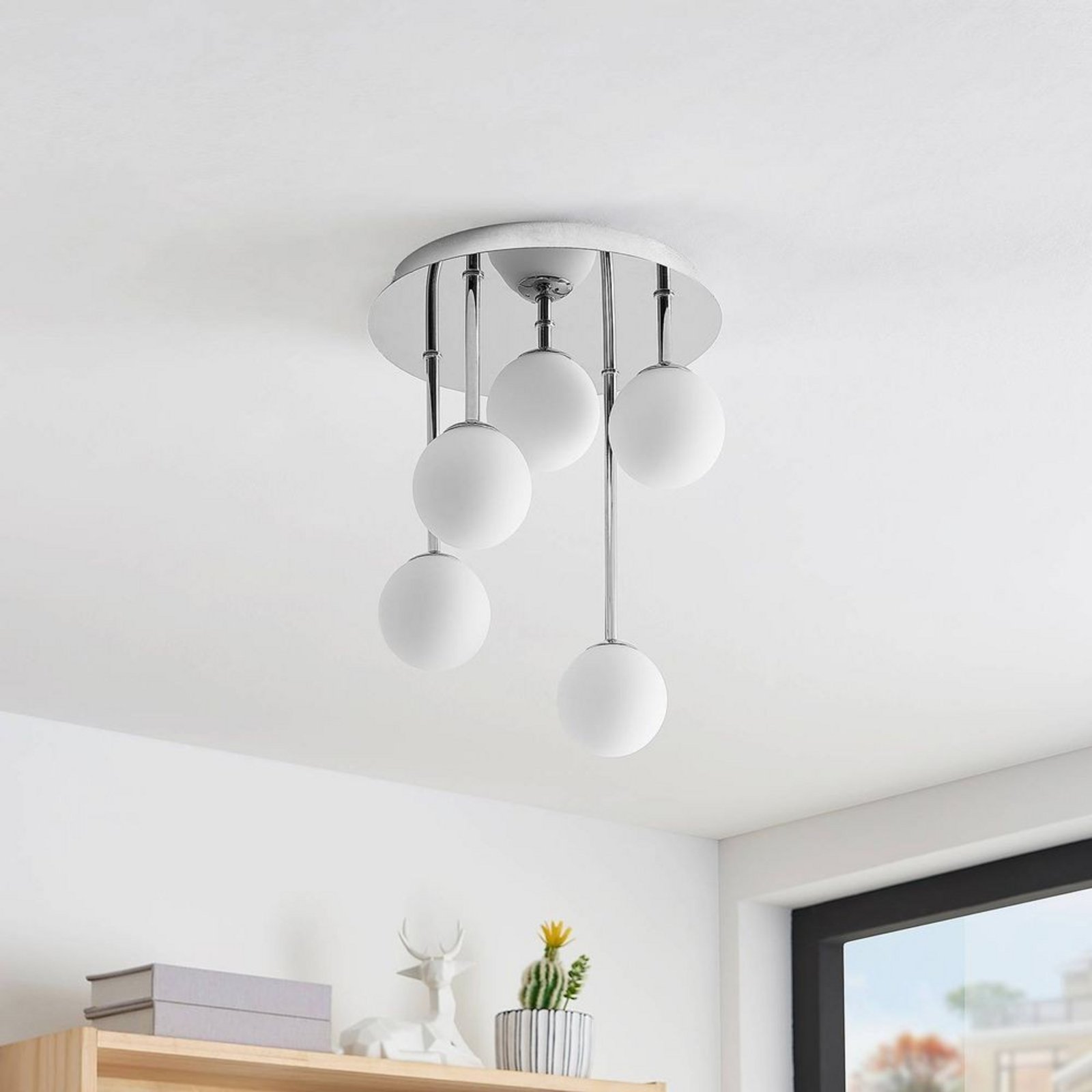 Chrissy 5 Ceiling Lamp Ø25 Opal/Chrome - Lindby