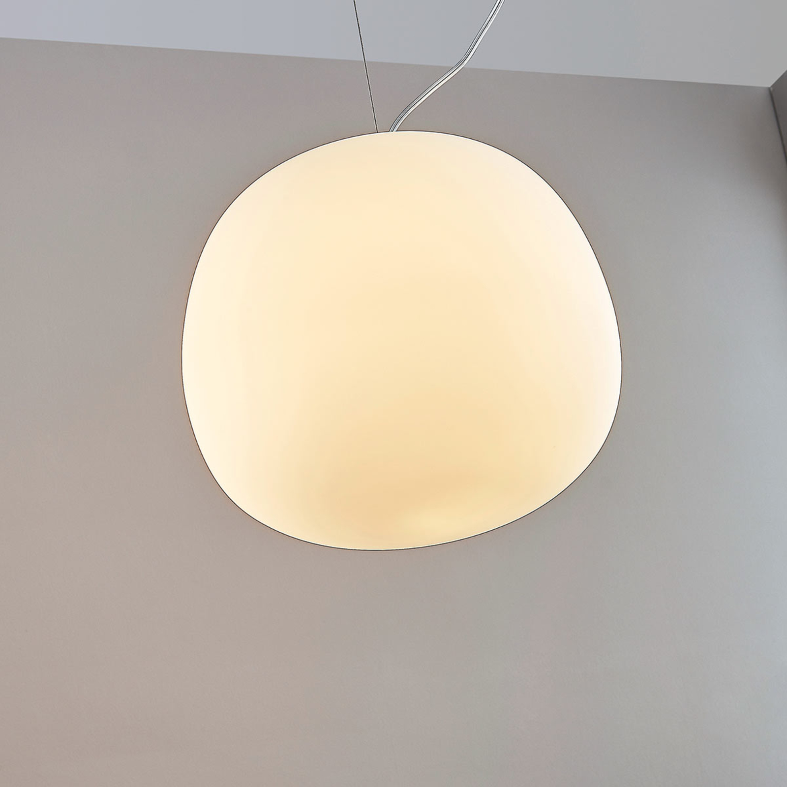 Glazen hanglamp Ginevra, rond, wit, 38 cm
