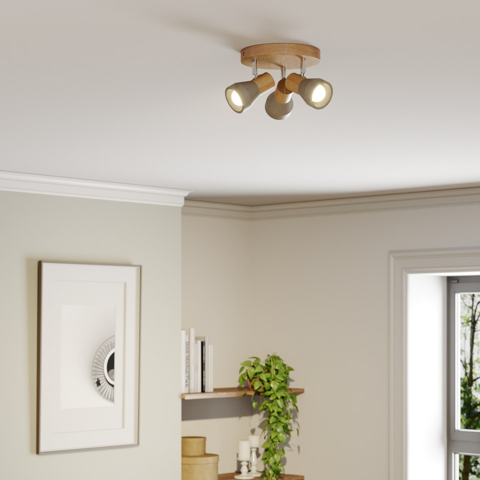 Lindby Filiz Round Plafond Concrete/Wood, grå från Lindby