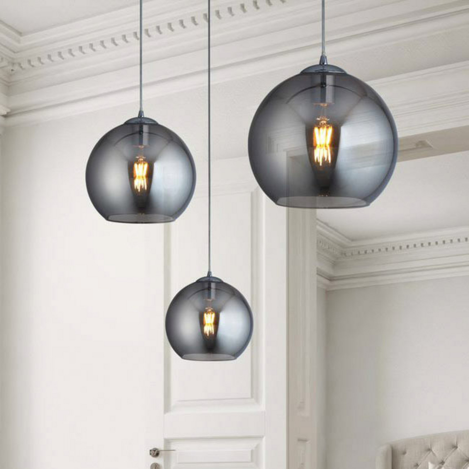 Searchlight Lampă susp. Balls sferă de sticlă fumuriu Ø 30cm - Camera de zi / sufragerie - modern - gri fumuriu crom