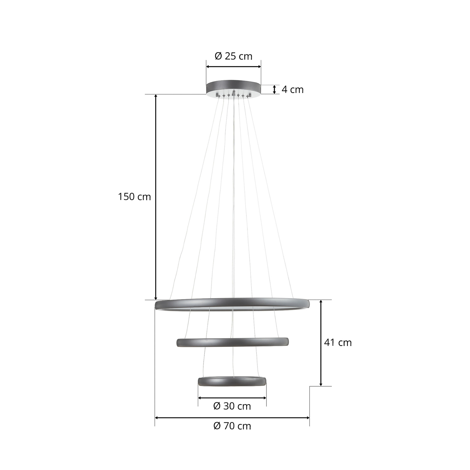 LED závěsné světlo Trinity z hliníku, stříbrná