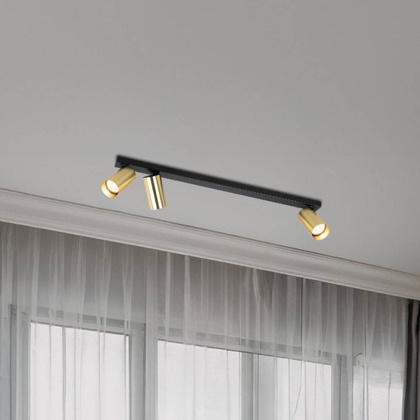 Deckenspot Hero, schwarz/gold, 3-flammig, 70 cm, Metall günstig online kaufen