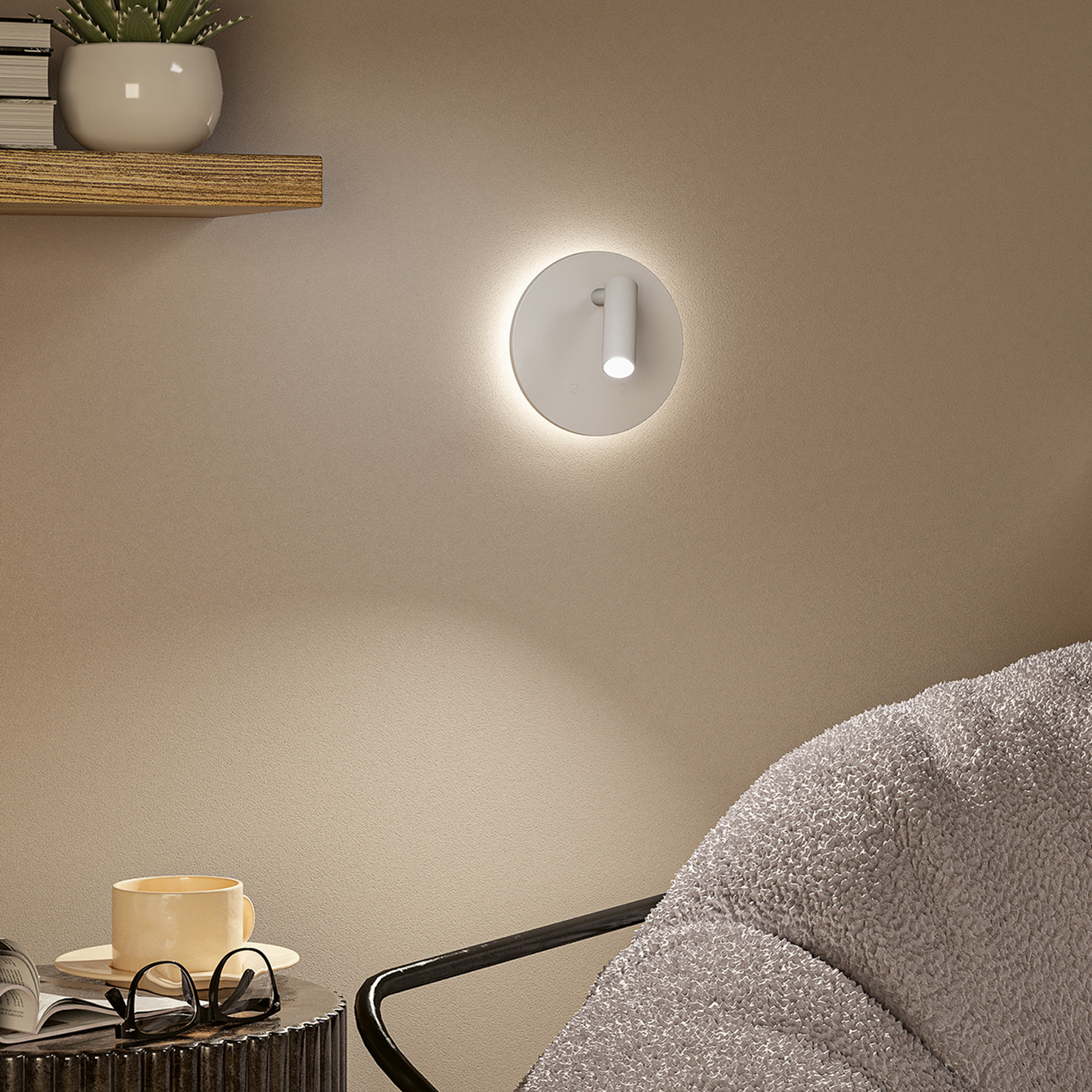 LED akumulatora sienas prožektors „Kiora“, balts, augstums 20 cm, dimmeris