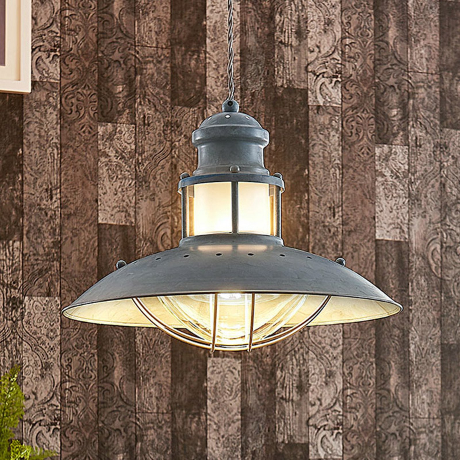 Lampă suspendată Lindby Louisanne Ø35cm gri-verde metal sticlă - Bucătărie - Design industrial - gri-verde limpede