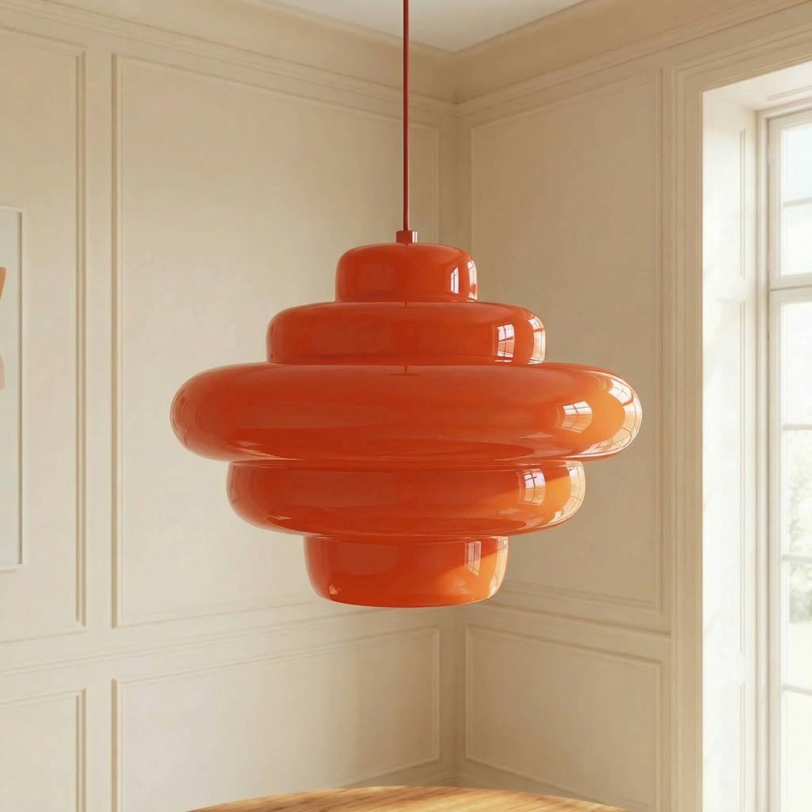 Lampada a sospensione Lucande Lei, arancione, Ø 35 cm, vetro