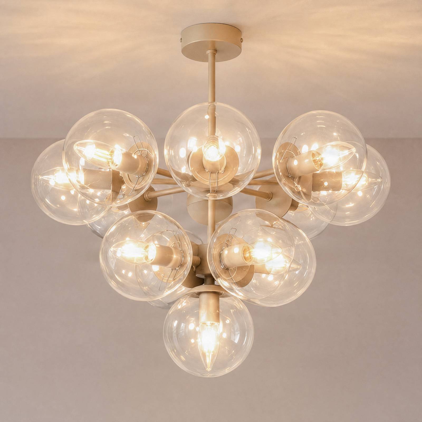 Lampa sufitowa Zumba, szaro-beżowa/przezroczysta, 13-żarówkowa, szklana