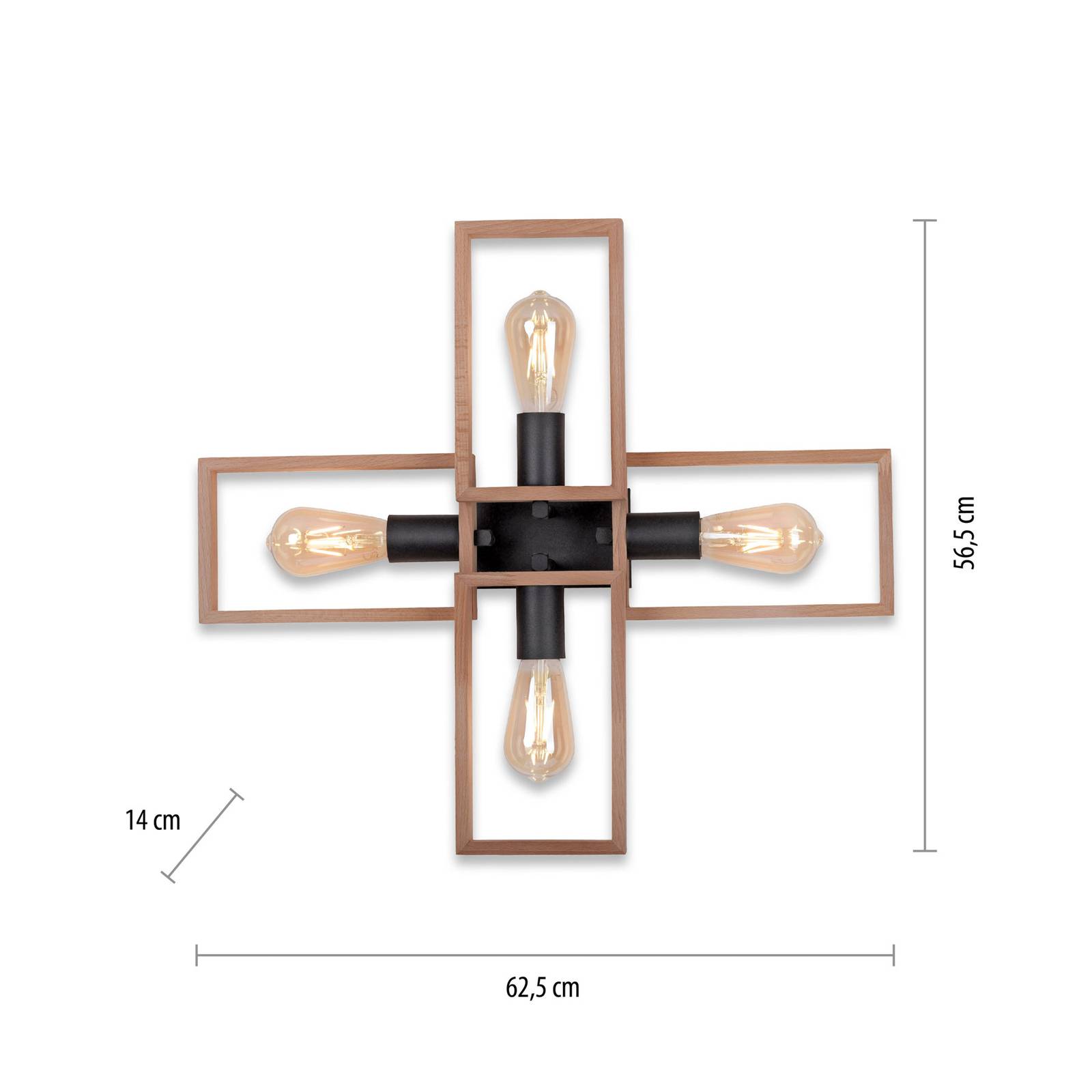 Lampa sufitowa Frame wykonana z drewna, 4-punktowa