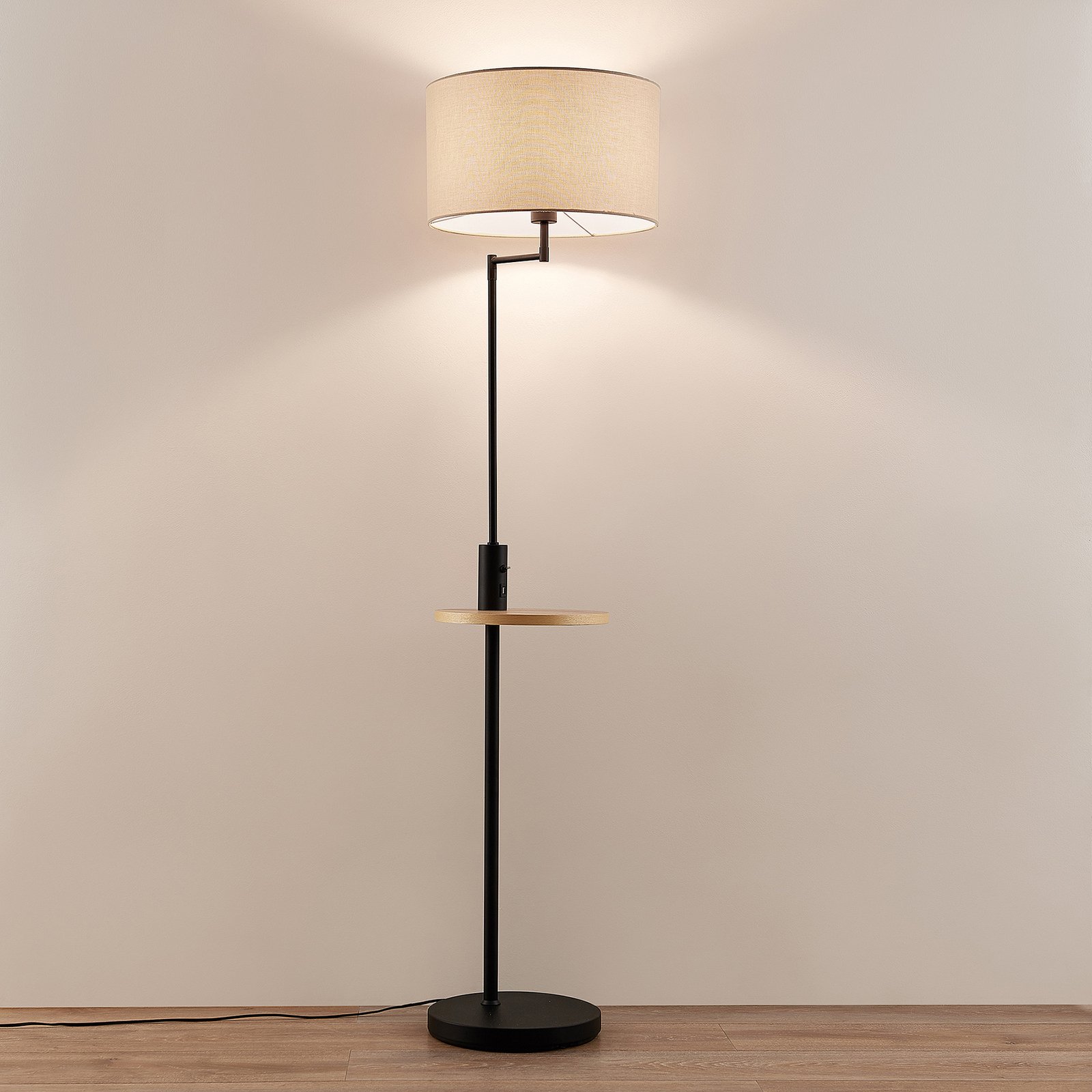 Zinia Floor Lamp Black/Grey/Wood - Lindby