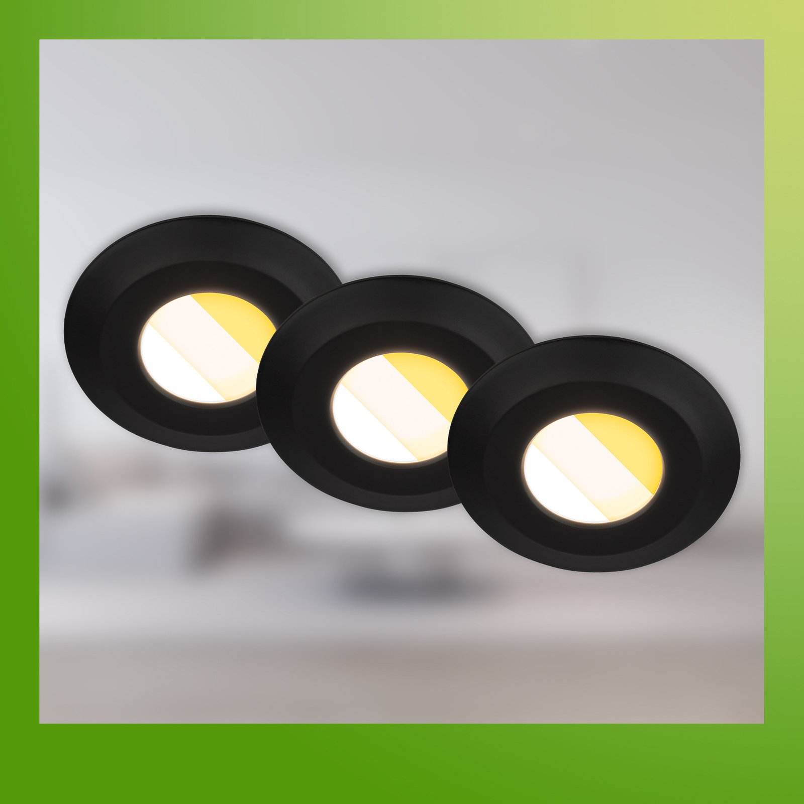 Klira LED recessed light, black, Ø 9cm, IP44, set of 3