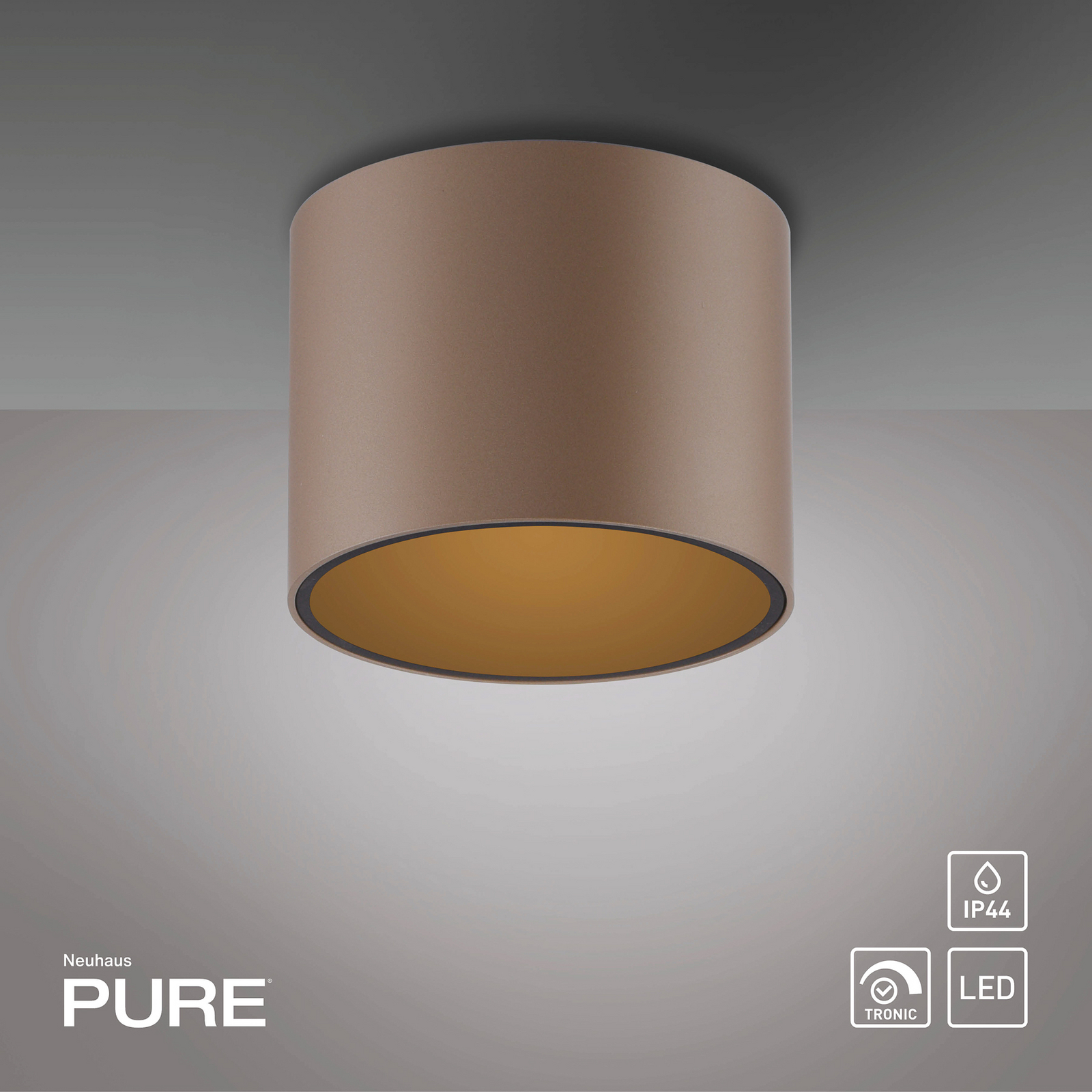 PURE LED лампа за баня Point, бронзов цвят, Ø 18 cm, IP44