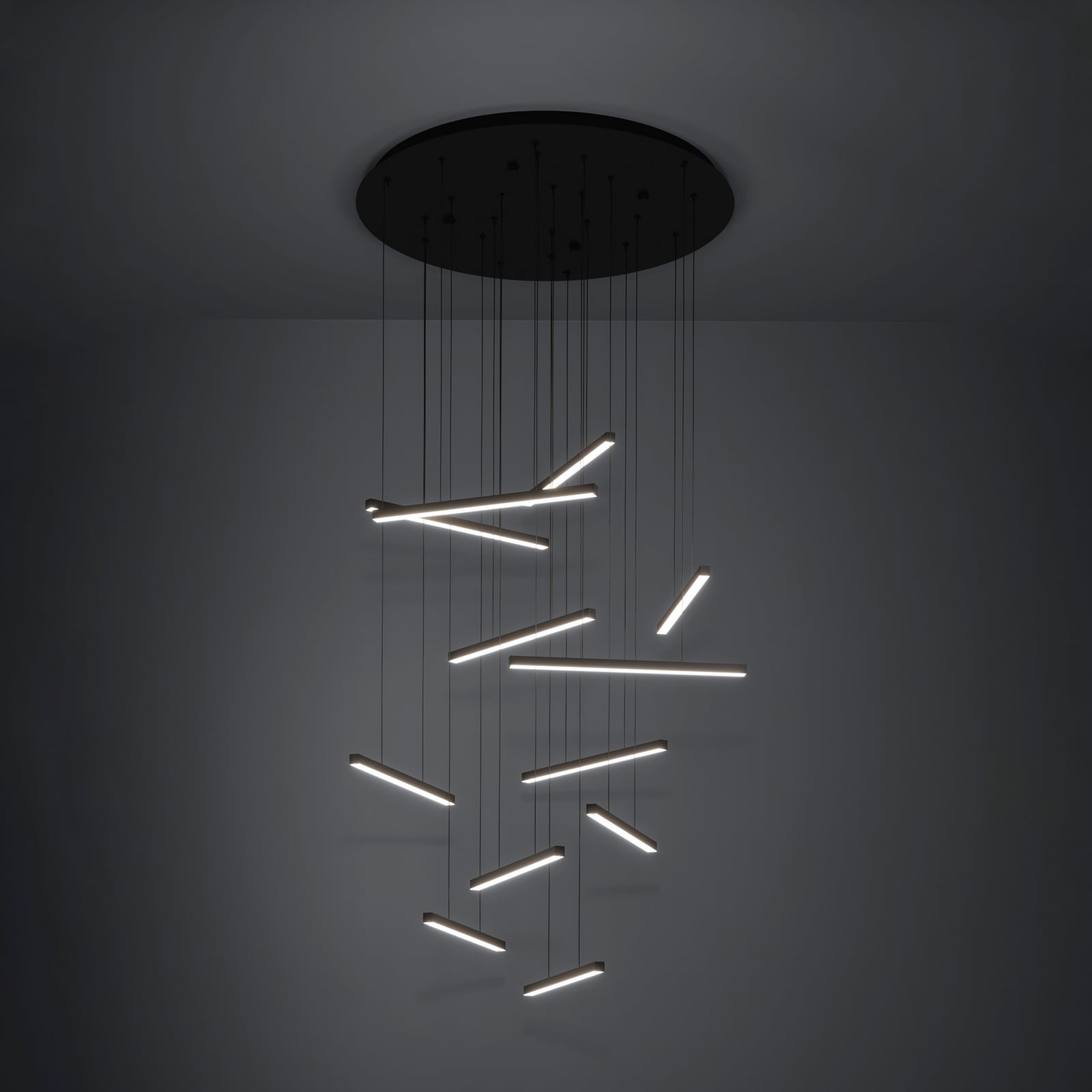 Lindoza LED hanging light, black, 44 cm, 12-bulb - Stars of Light