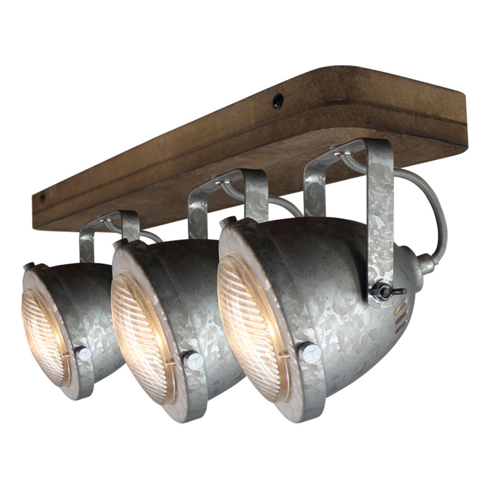 Freelight Ceiling light Woody, galvanized, three-bulb, for Living / Dining Room, metal, wood, glass, GU10, 50 W, energy efficiency: A++, L: 43 cm, W: 11 cm, H: 18.5 cm