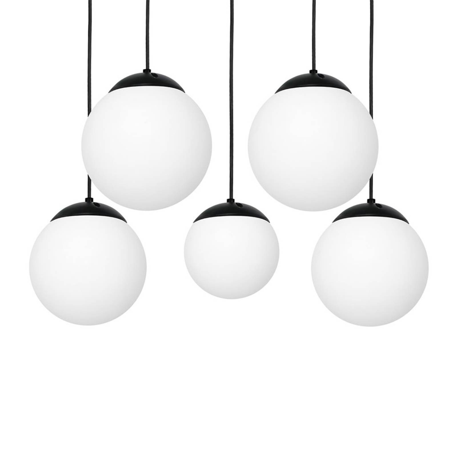 Hanglamp Lima, opaalglas, zwart, 5-lamps
