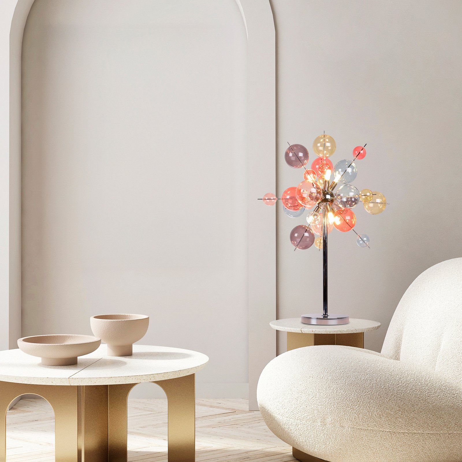 Candeeiro de mesa Explosion, vidro, cores pastel, cromado, G9