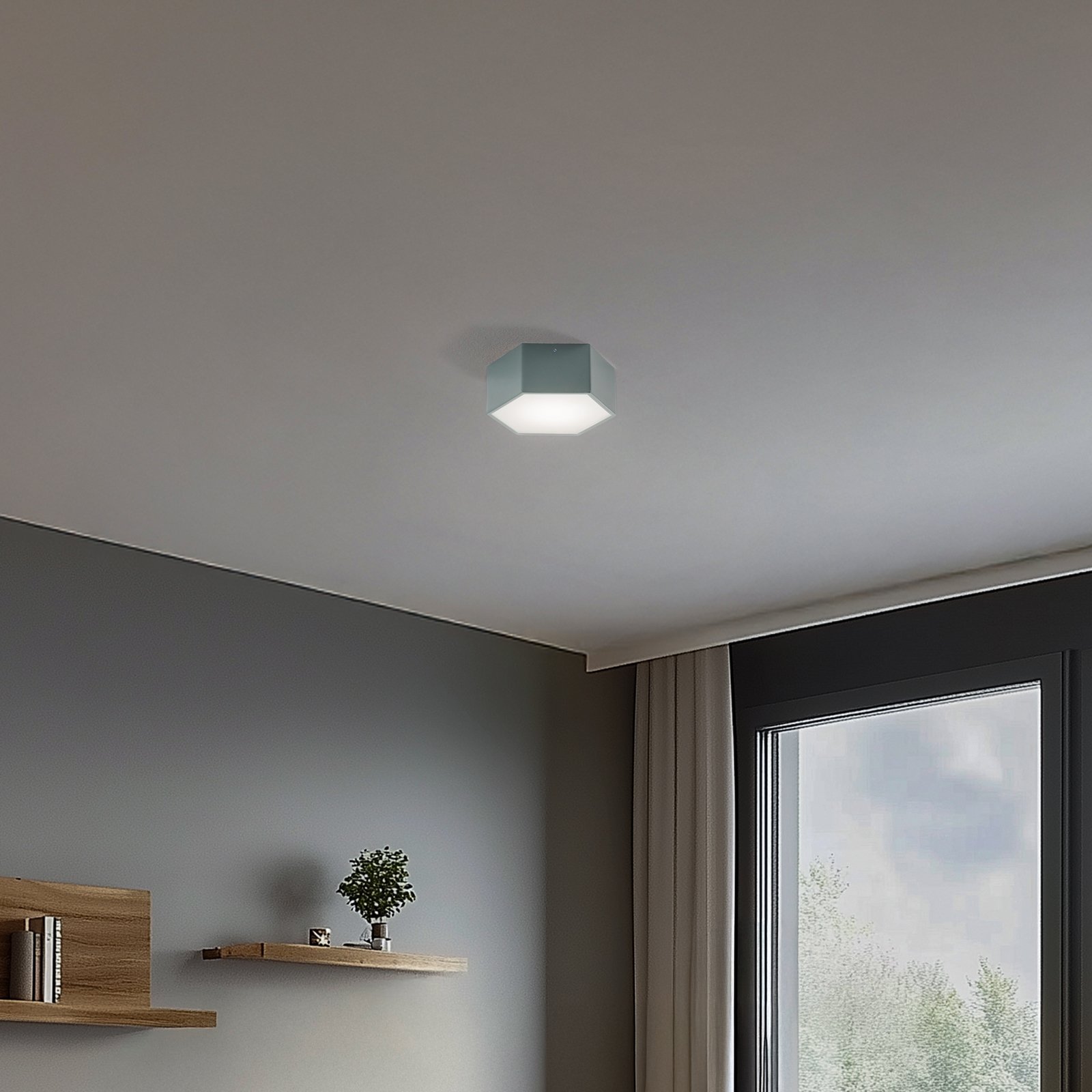 Libre LED ceiling light, sage green, steel, 3,000 K