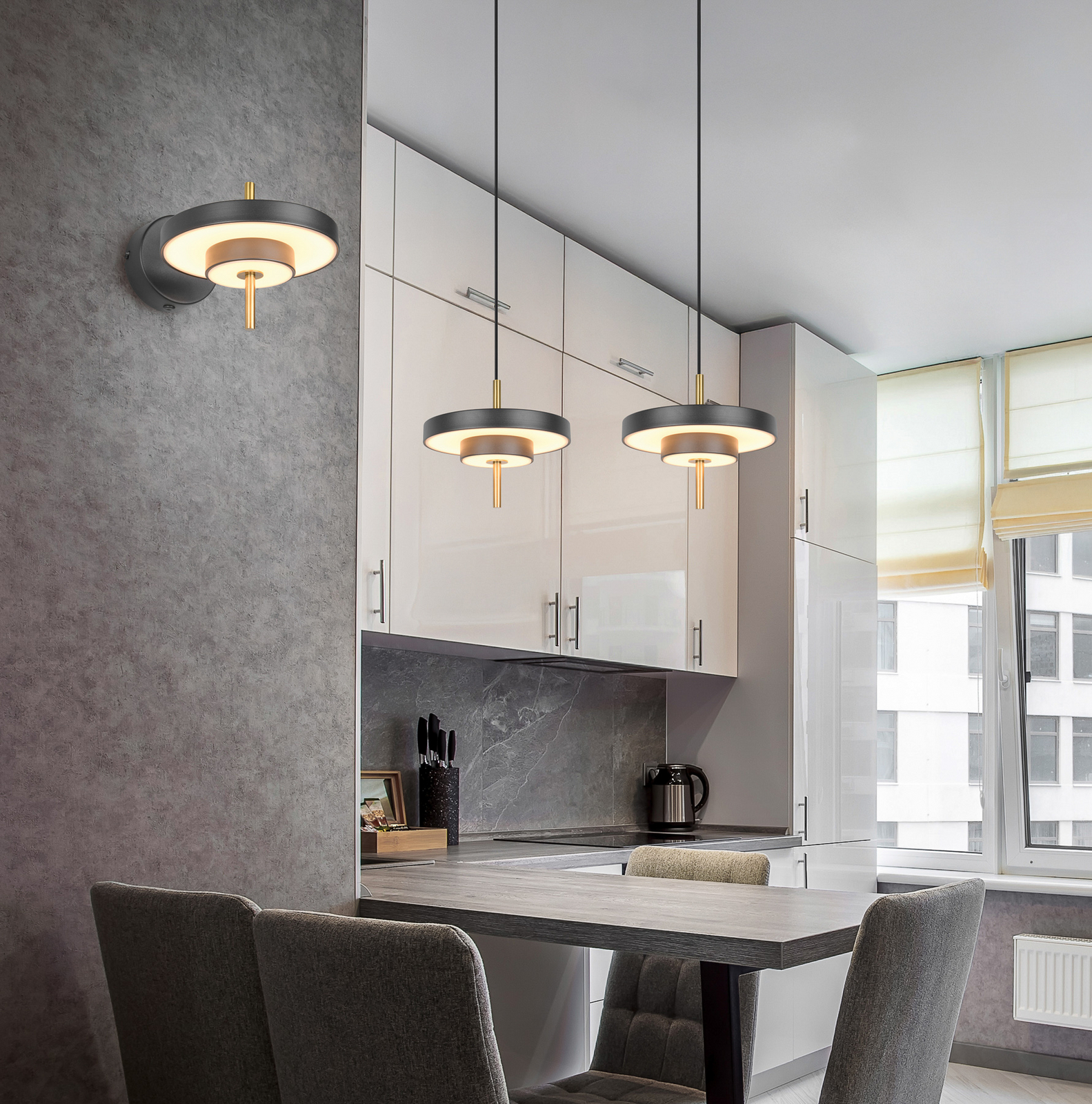 Candeeiro suspenso LED Keaton, preto/dourado, Ø 40 cm, CCT Candeeiro suspenso LED Keaton, preto/dourado, Ø 40 cm, CCT