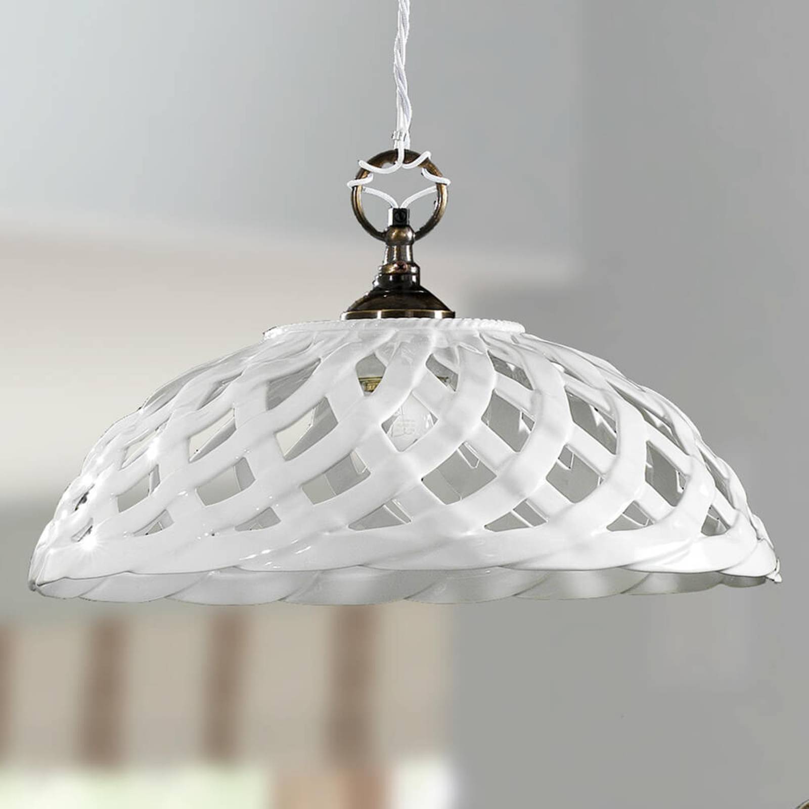 Biała ceramiczna lampa wisząca Emanuel, Ø 42 cm