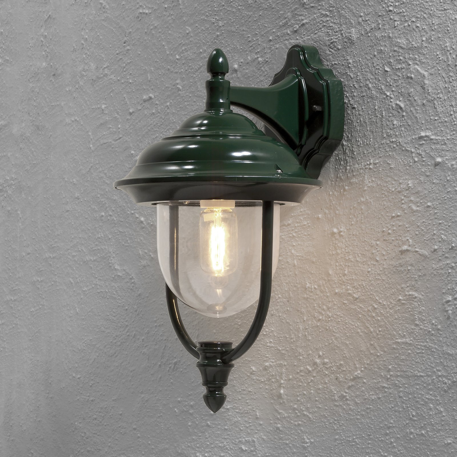 Enkel udendørs væglampe "Parma" - hængende, i grøn