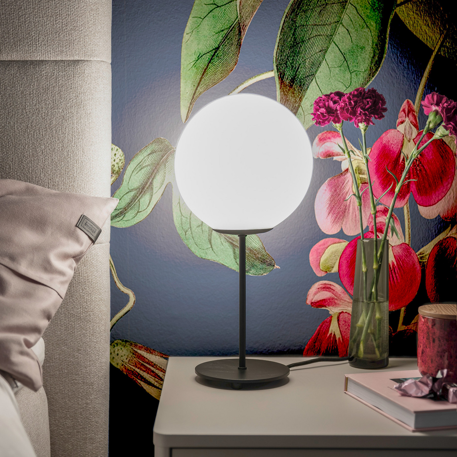 Schöner Wohnen Palais lampă de masă înălțime 41cm Ø25cm - Camera de zi / sufragerie - modern - opal mat negru - Sticlă