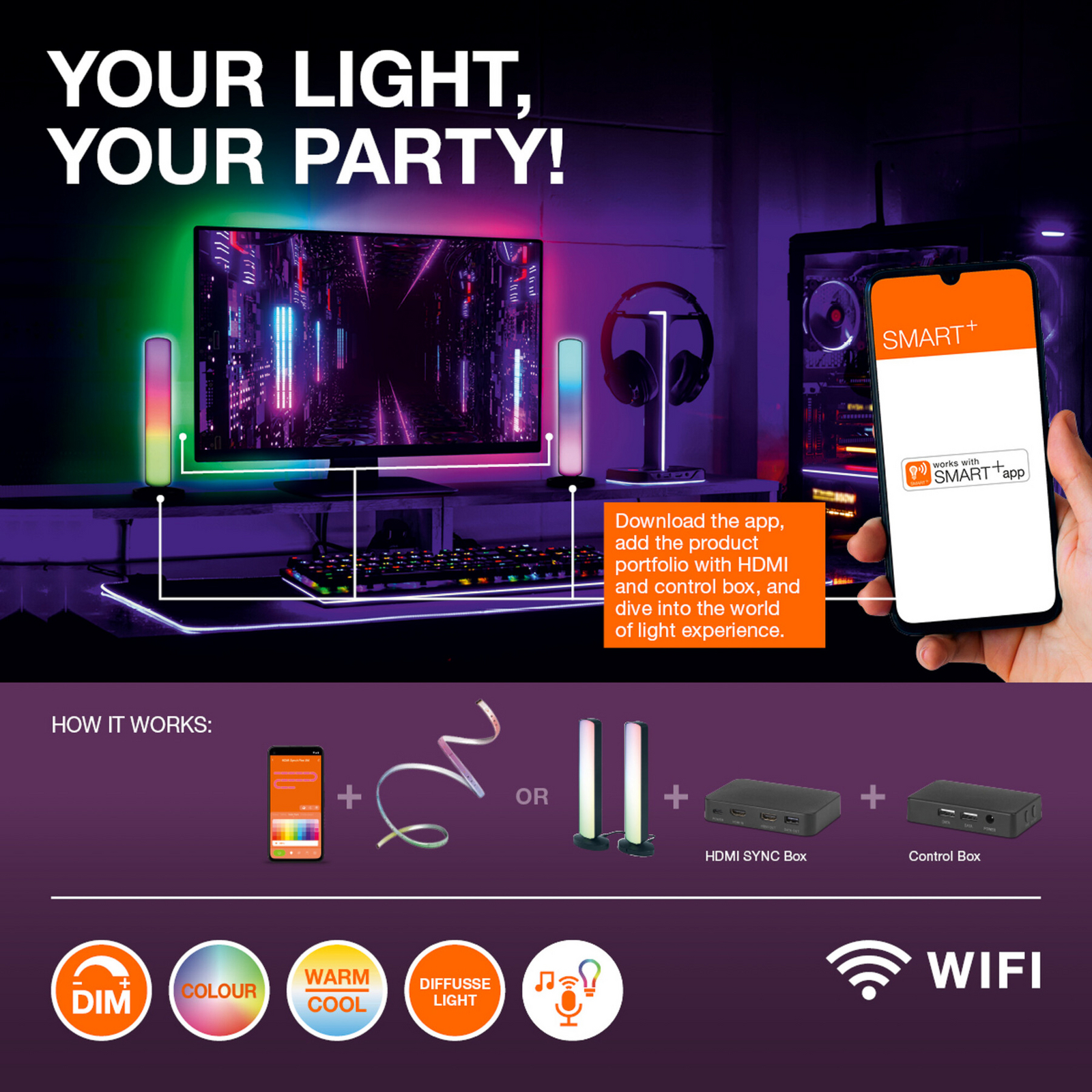 OSRAM SMART+ WiFi laualamp CORNER MAGIC, hõbedane, 43 cm RGB
