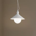 Lampa wisząca zewnętrzna Enduro, biała, stal, szkło, IP44, E27