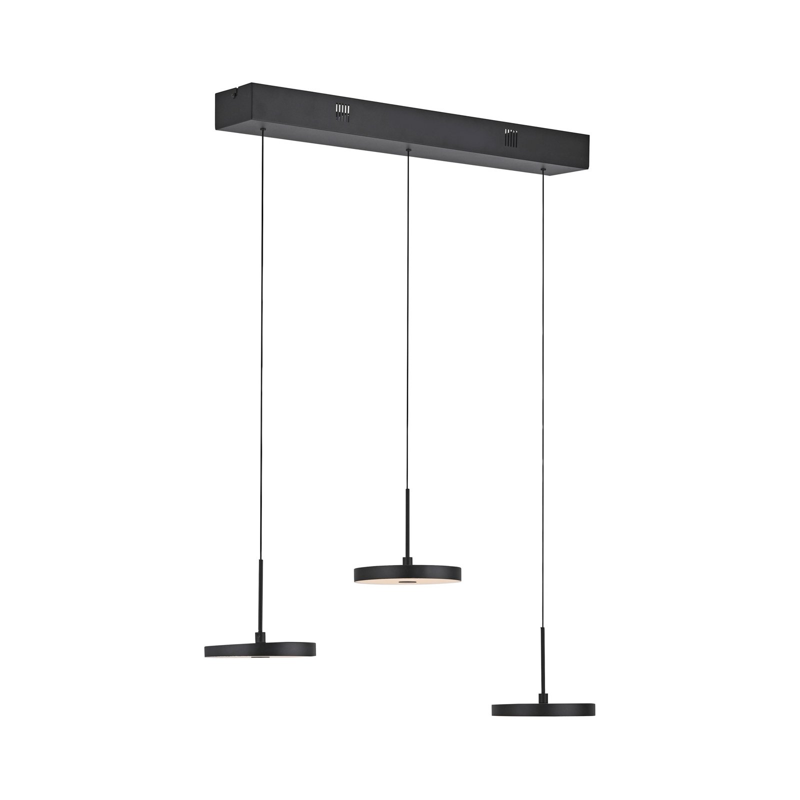JUST LIGHT. LED-Hängeleuchte Plata, schwarz, 3-fl., 3.000 K