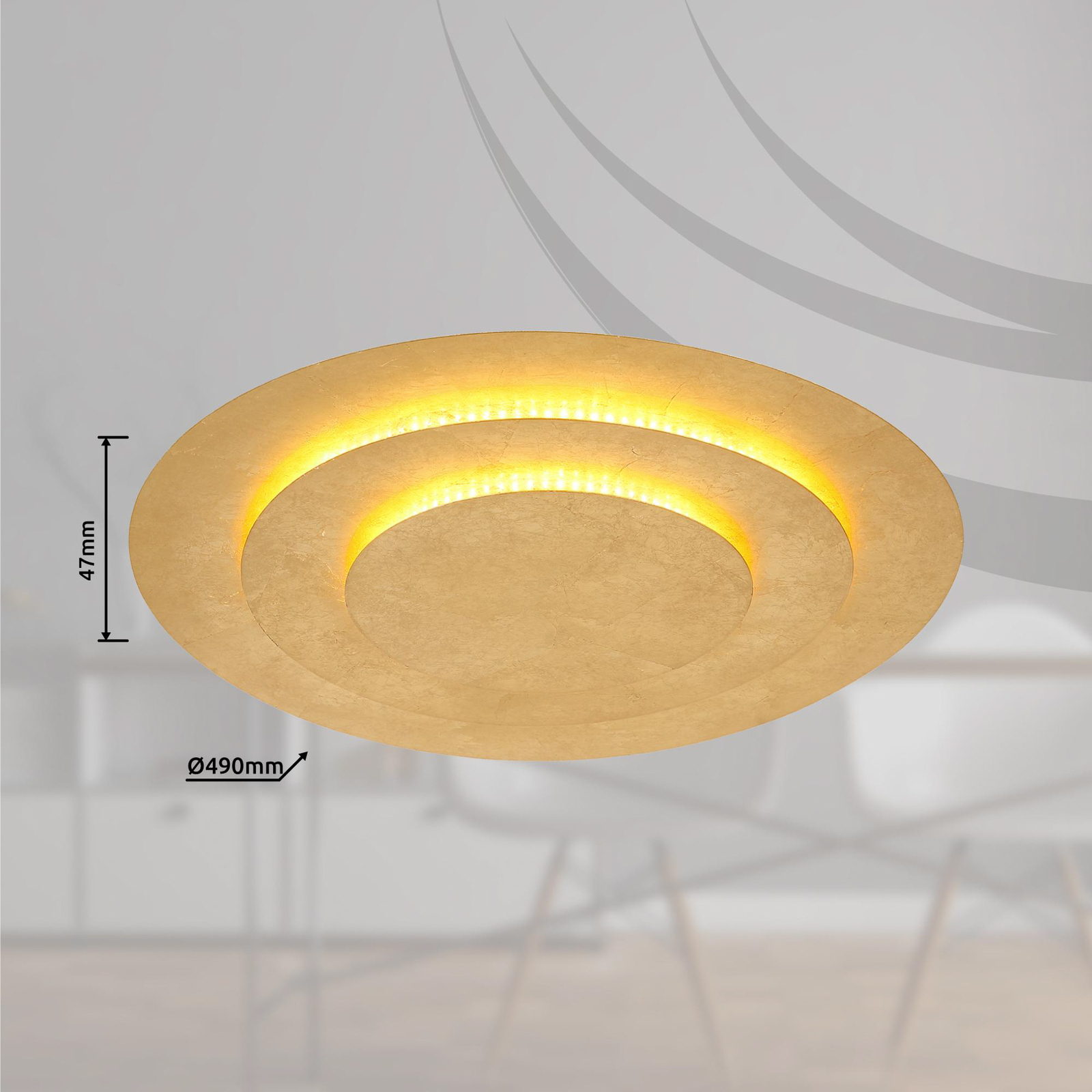 Heda LED ceiling light, Ø 49 cm, gold-coloured, metal