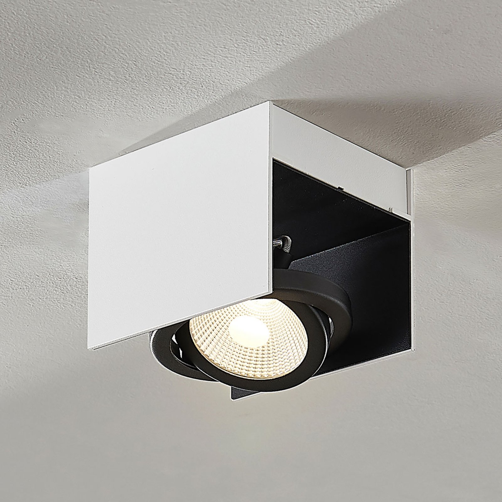 Arcchio Olinka LED downlight black and white 1-bulb, for Living / Dining Room, aluminium, metal, 5.4 W, energy efficiency: A+, L: 14 cm, W: 13 cm, H: 11 cm