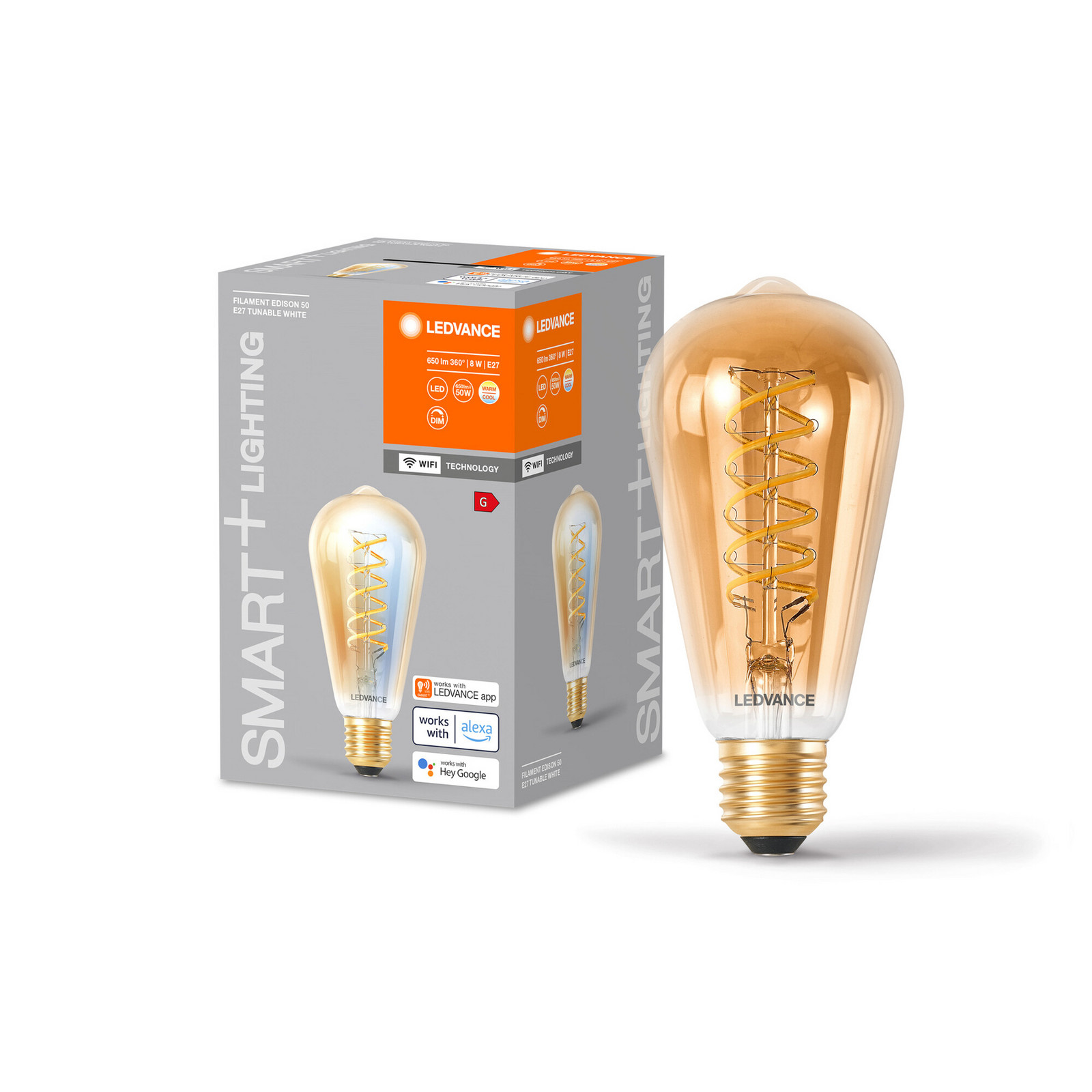 LEDVANCE SMART+ WiFi E27 8W Edison zlato 822-850 - Staklo