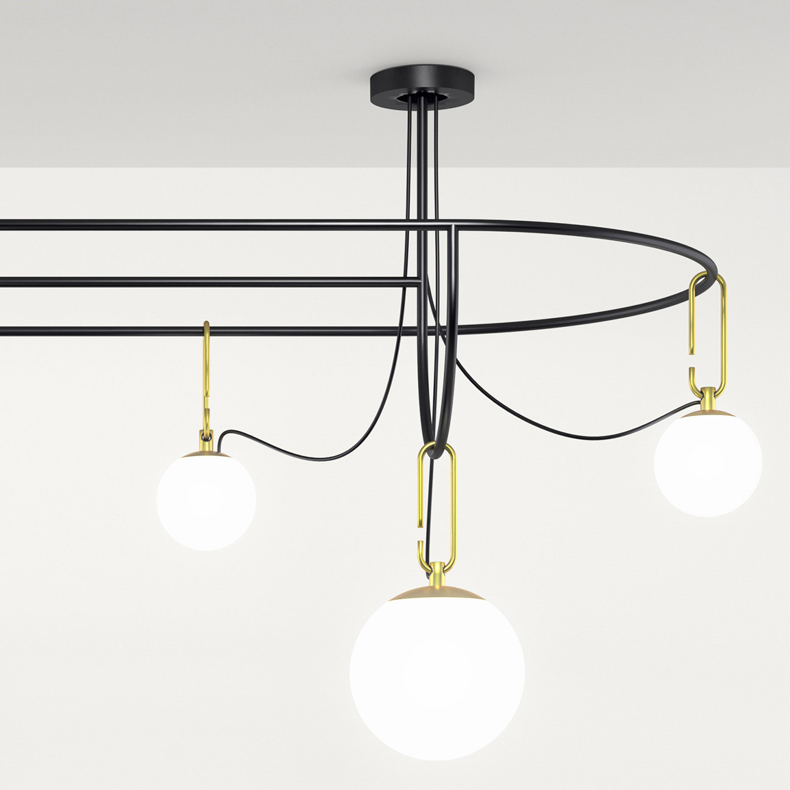 Lampă suspendată din sticlă Artemide nh S5 șase lumini - Camera de zi / sufragerie - design - alb alamă periat - Metal