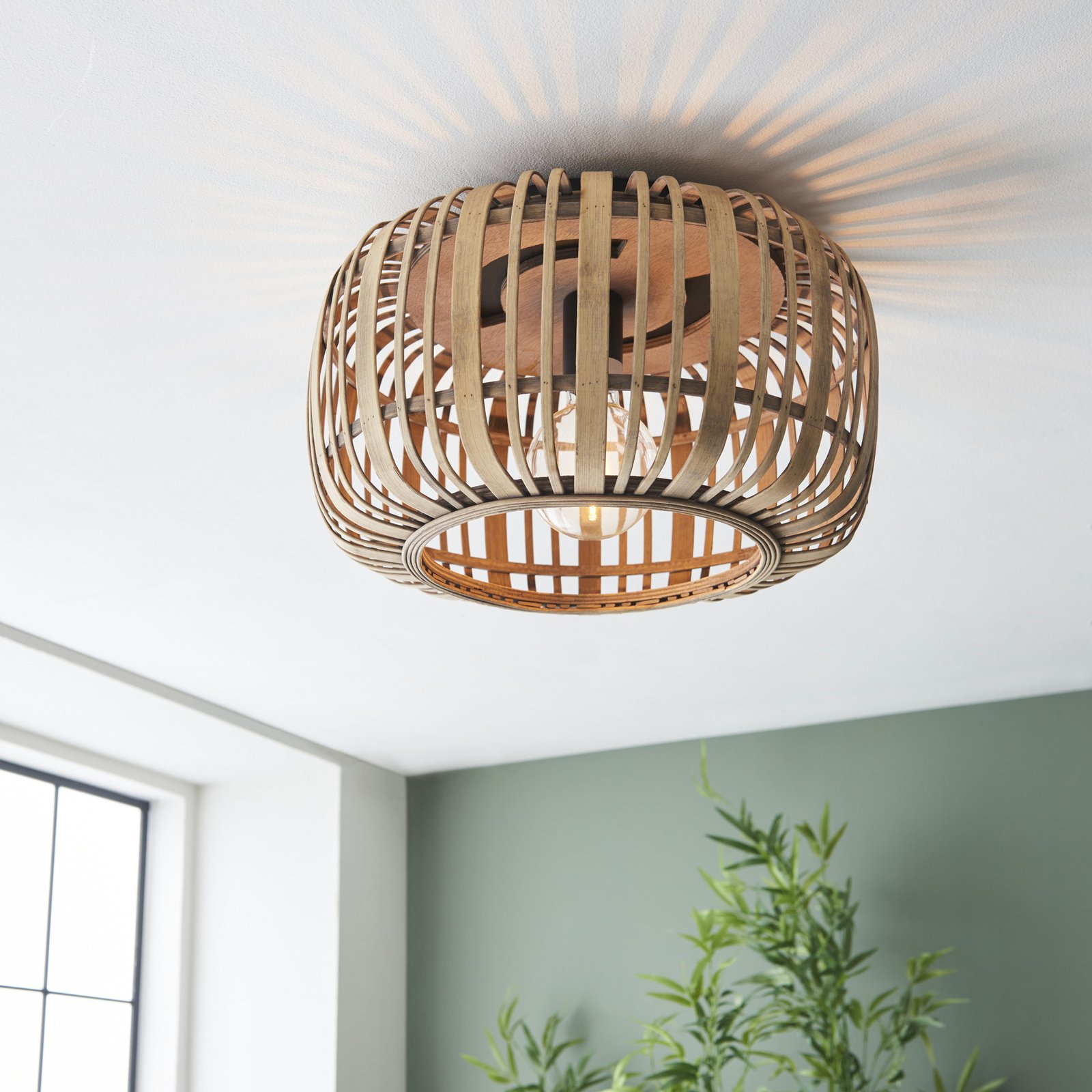 Woodrow plafondlamp, Ø 40 cm, licht hout, bamboe/metaal
