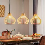 Barrel hanging light wood lampshades 3-bulb long