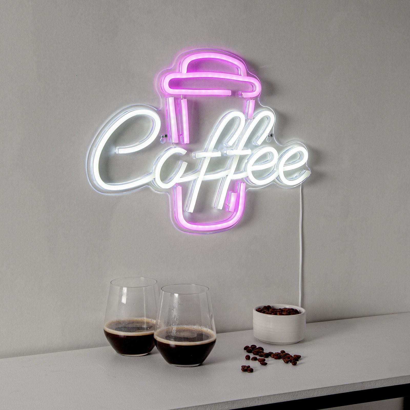 Applique a LED Coffee, rosa/bianco, plexiglas, 40 x 30 cm USB