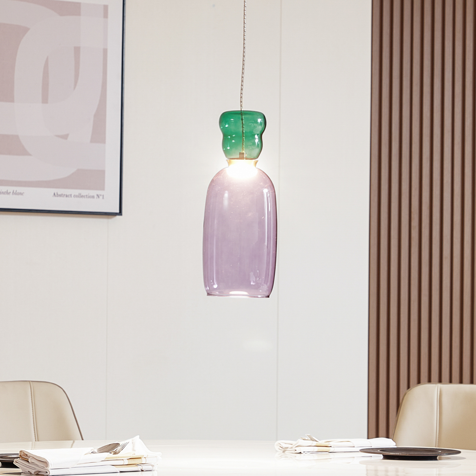 Lucande LED hanging light Fay, purple/dark green, glass, Ø 15 cm