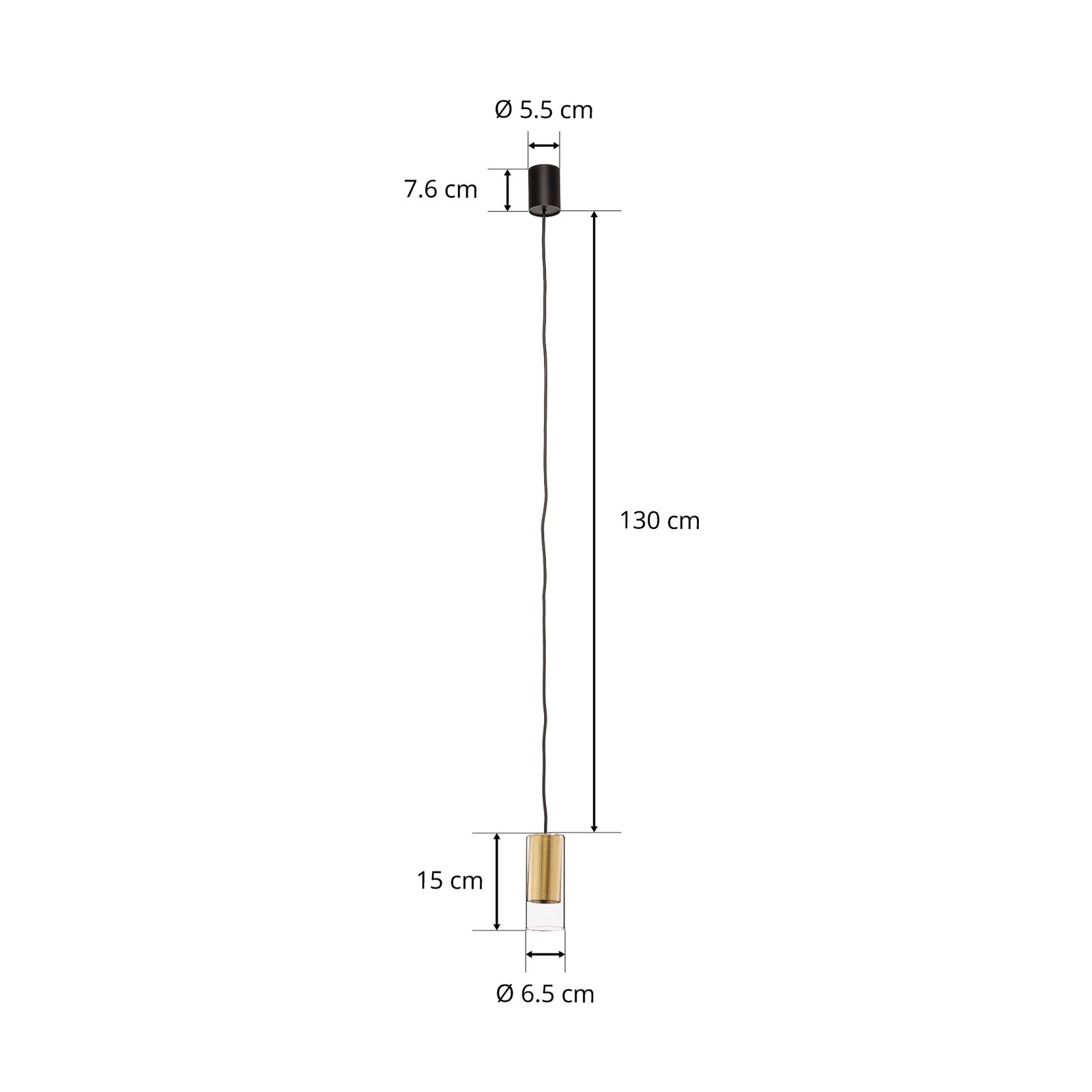 Suspension Cylinder, transparent/laiton, hauteur 15 cm