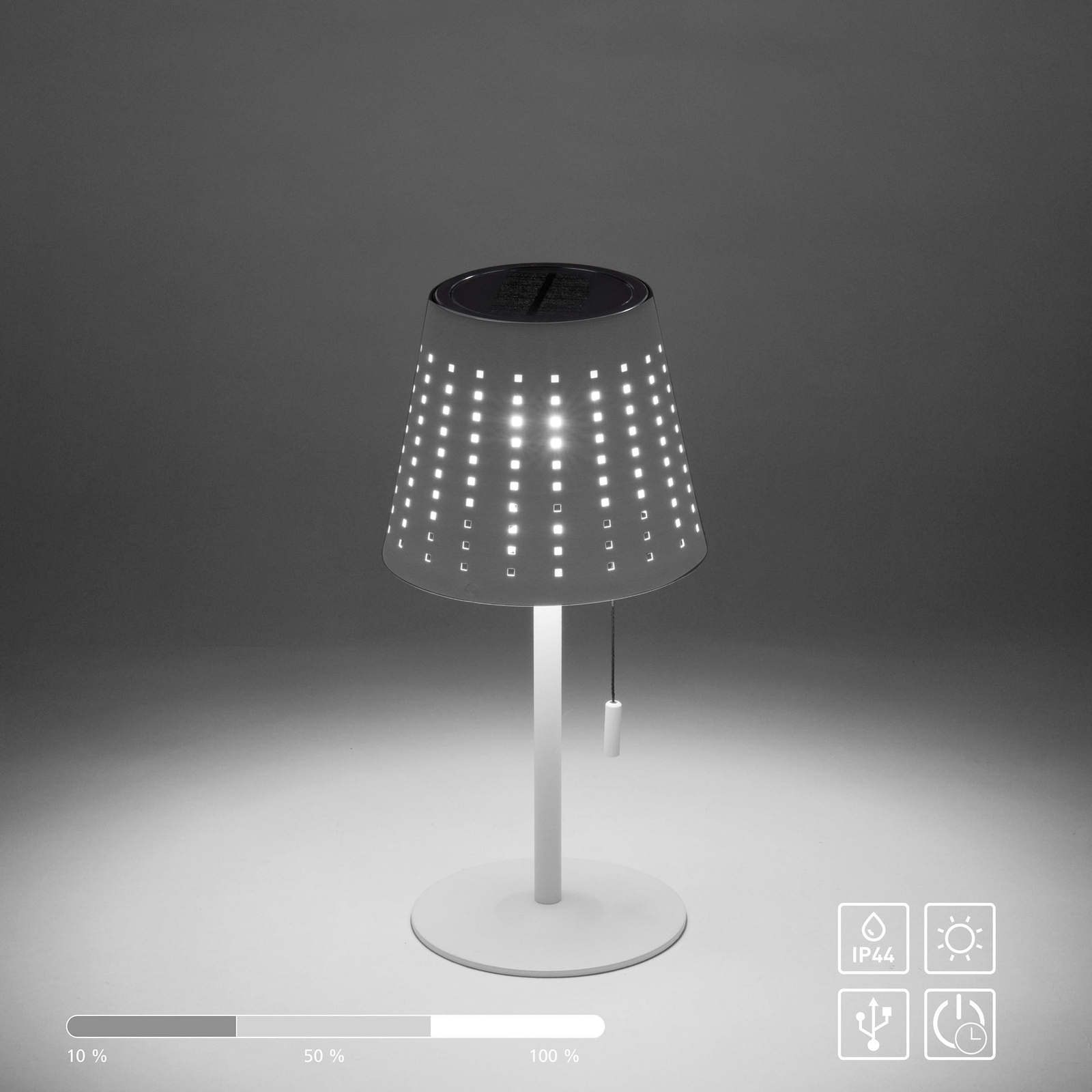 Stolová LED lampa Mandy pripojenie USB solár biela