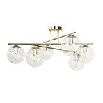 Griestu lampa Zoe, zelta krāsā, garums 72 cm, 6 spuldzes, stikls