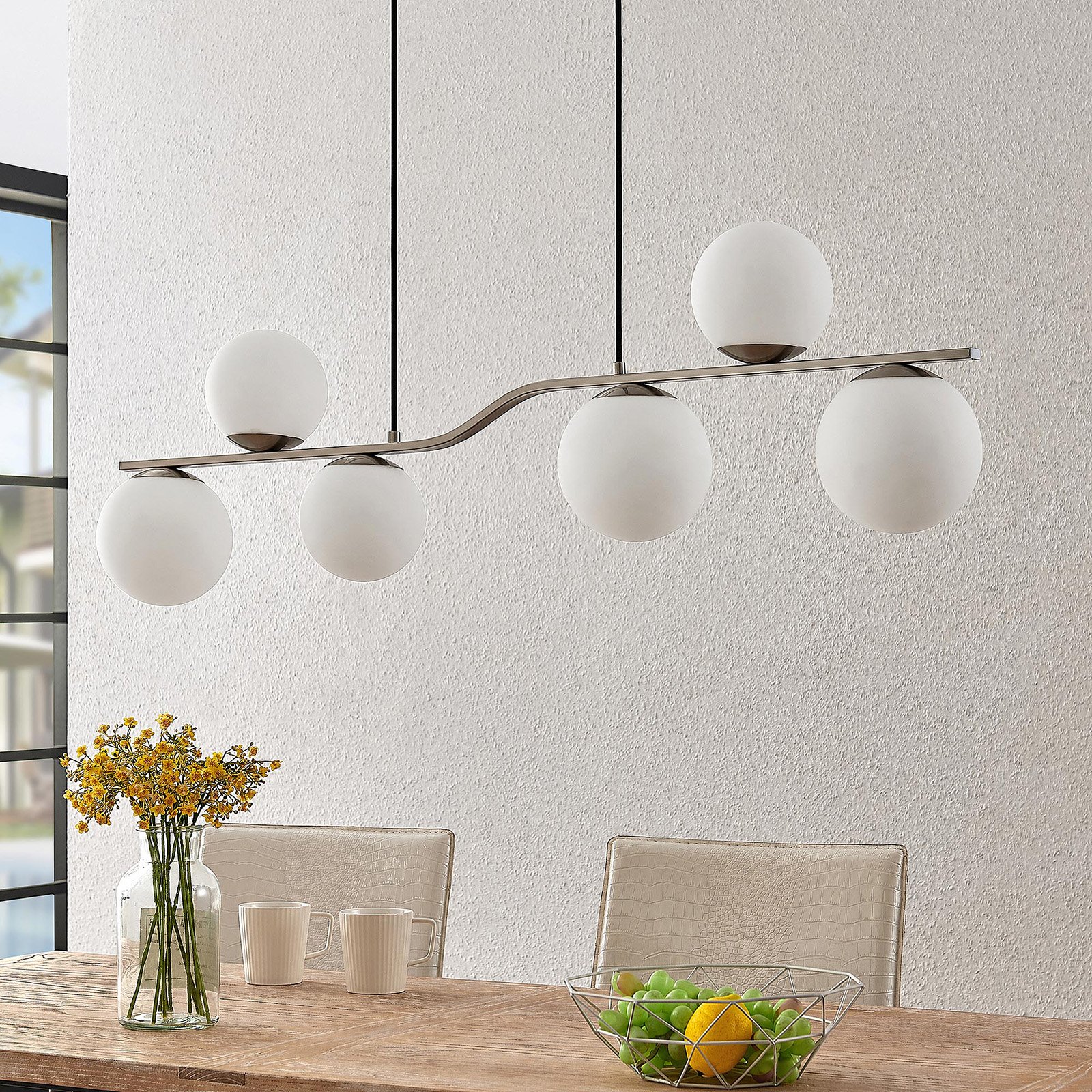 Lindby Avalyn hanglamp, wit, gesatineerd nikkel