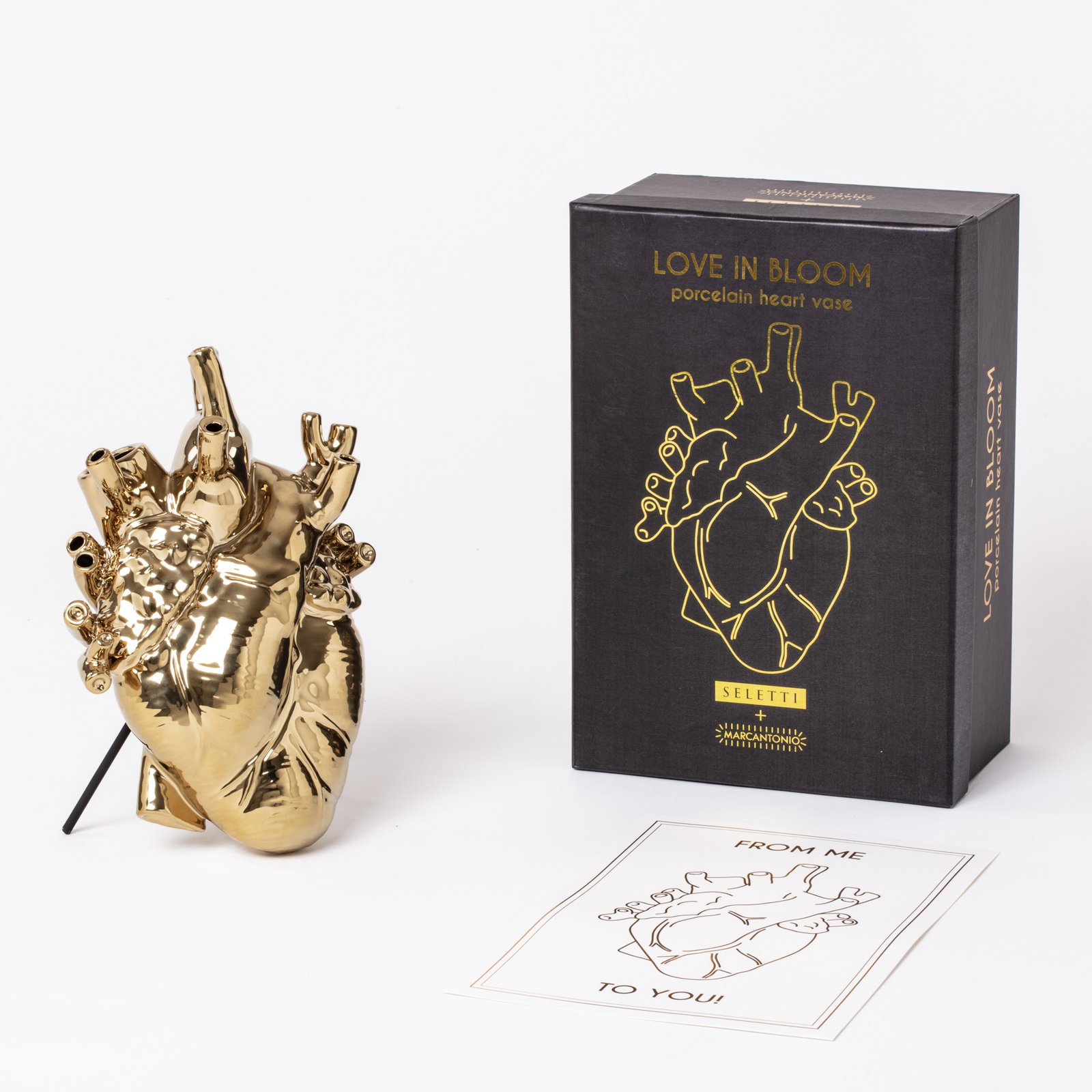 Love In Bloom Porcelain Heart Vase Gold - Seletti