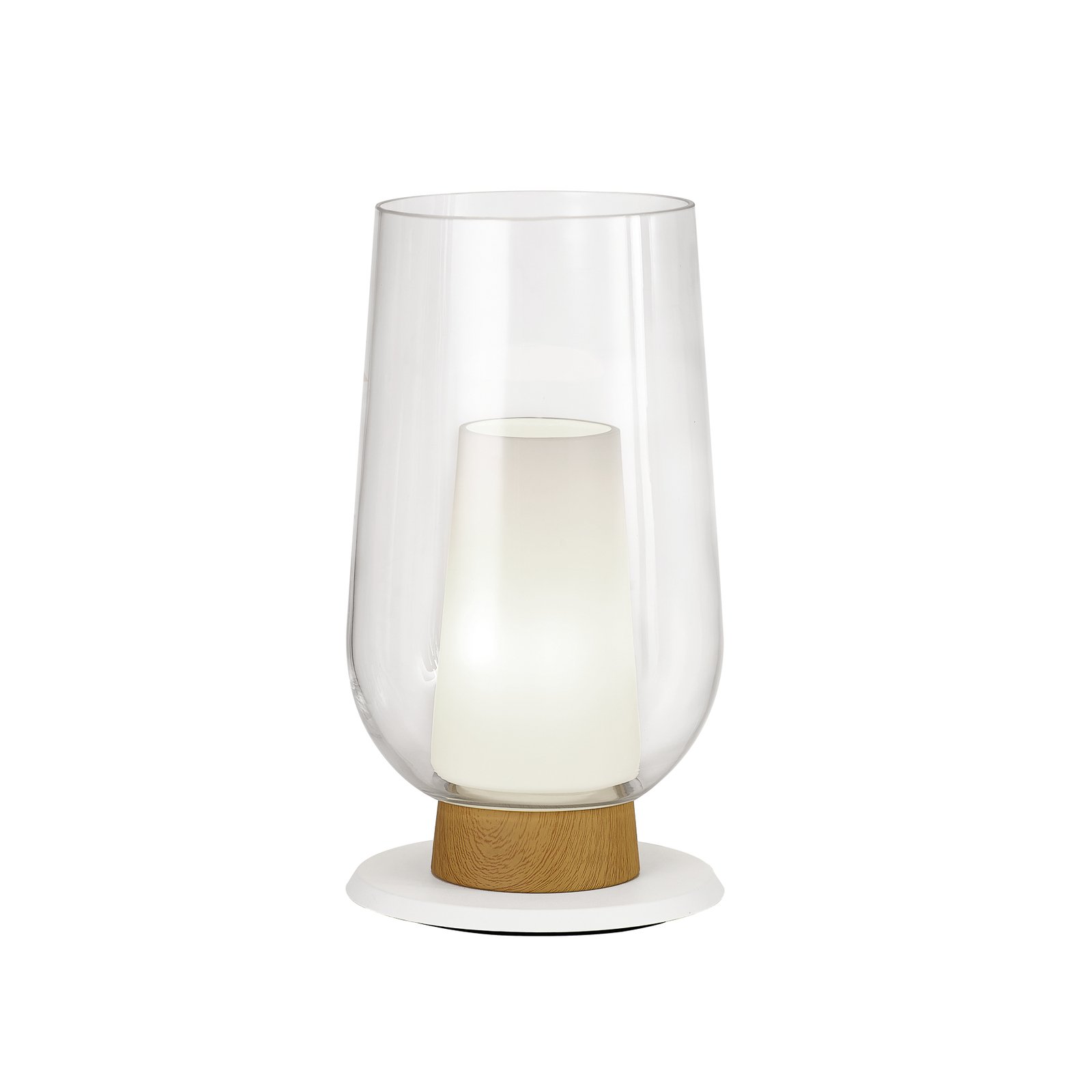 Lampada da tavolo Nora, bianco-trasparente, altezza 33 cm, vetro, metallo