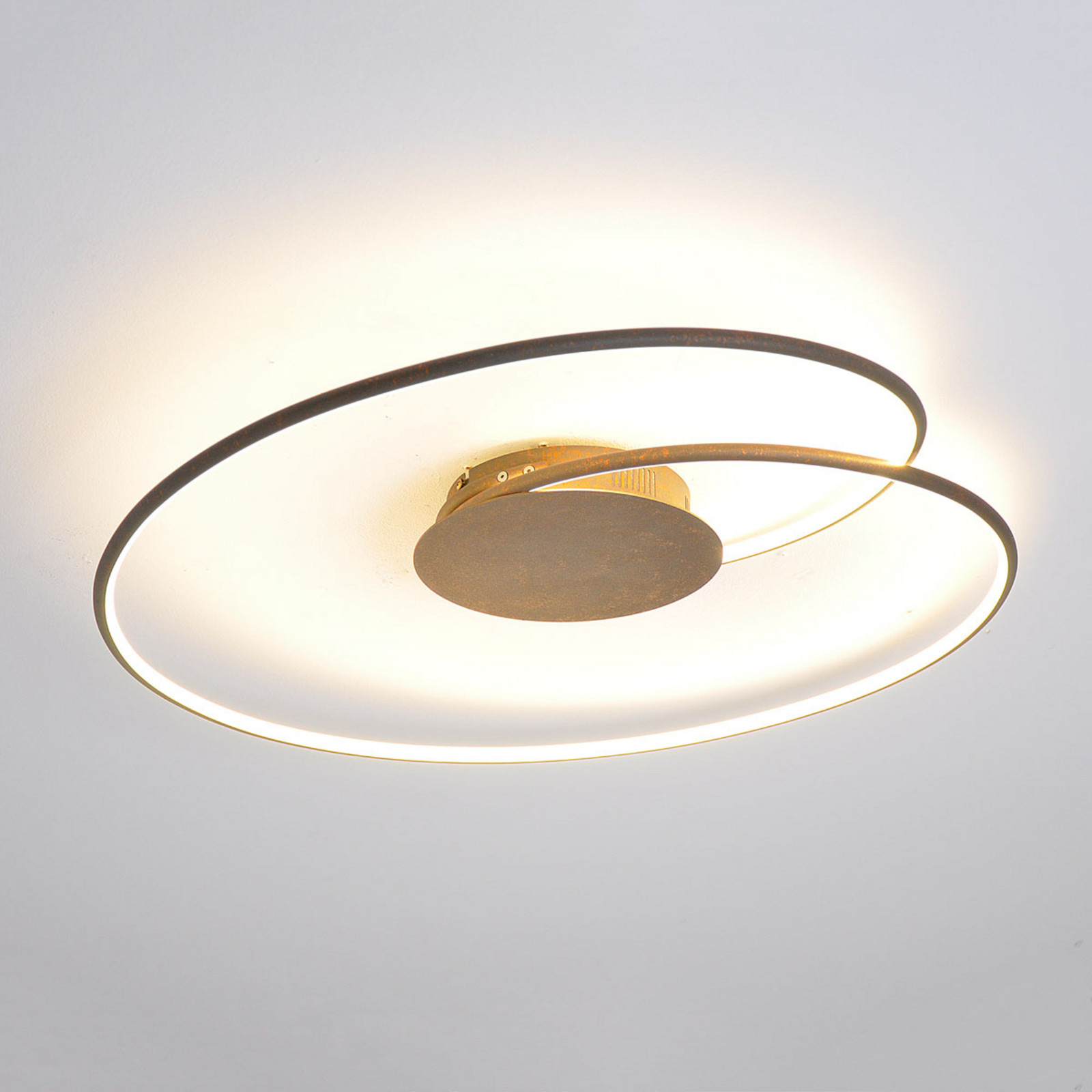 Lindby plafonieră LED Joline Ø 74 cm maro ruginiu metal - Camera de zi / sufragerie - modern - rugină alb