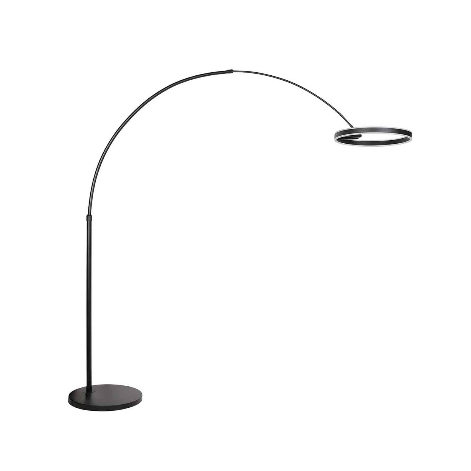 LED-Bogenleuchte Ringlux, schwarz, Metall, CCT, Dimmer