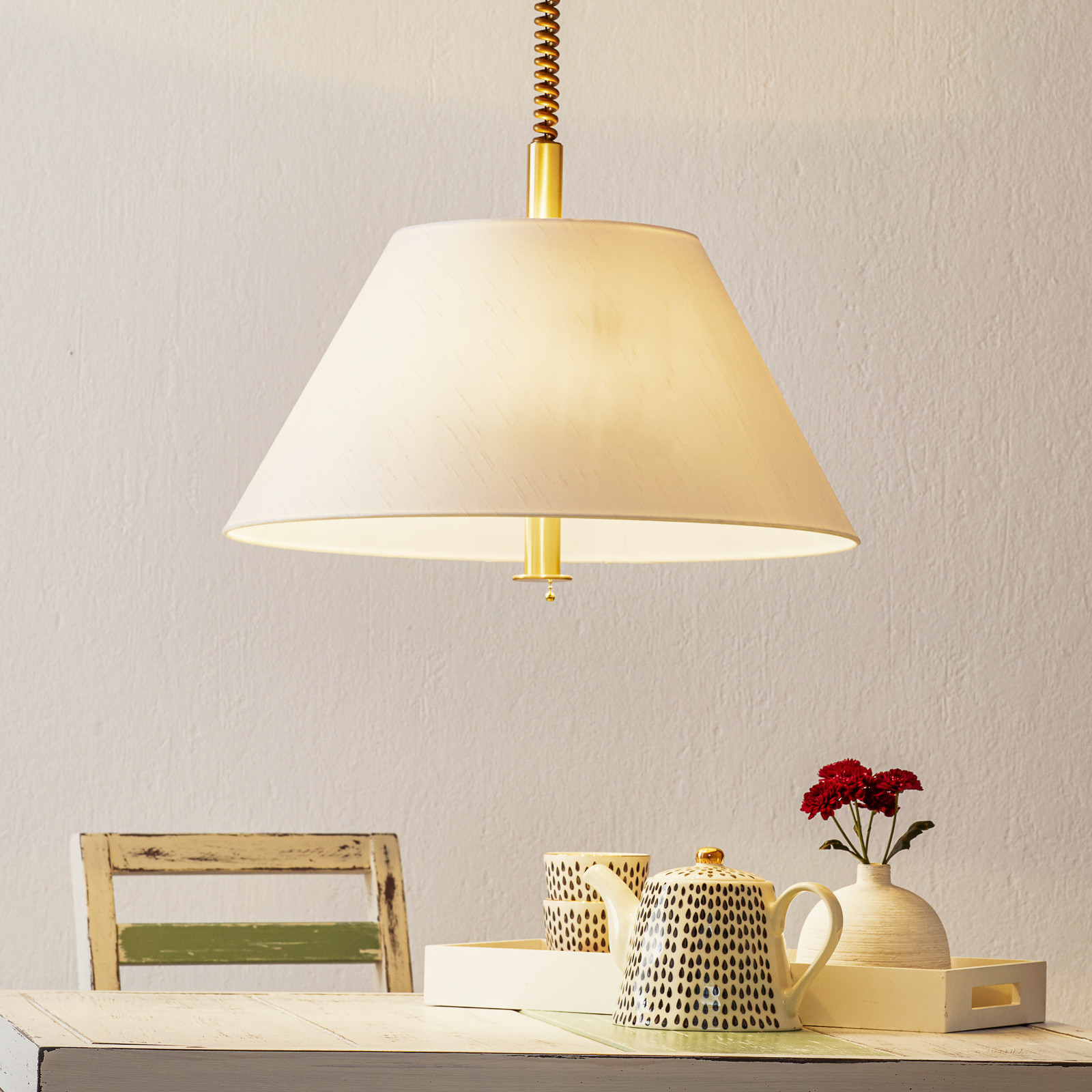 Knapstein Lampă pendul Rena abajur alb - Camera de zi / sufragerie - design - alamă mată alb - Metal