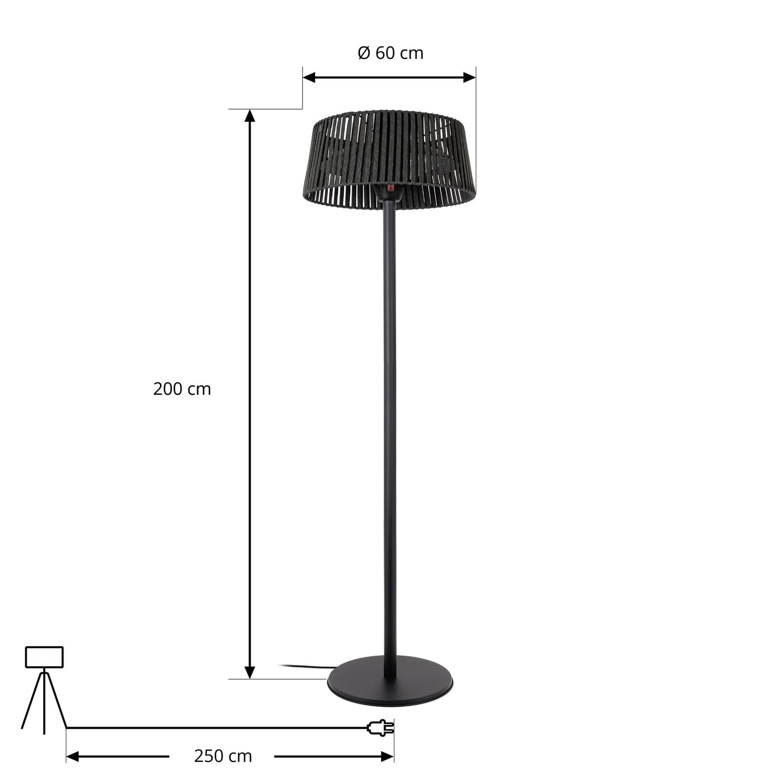 Radiateur rayonnant sur pied Pyravo, noir, 200 cm, aluminium, IP44 - Lucande Radiateur rayonnant sur pied Pyravo, noir, 200 cm, aluminium, IP44 - Lucande