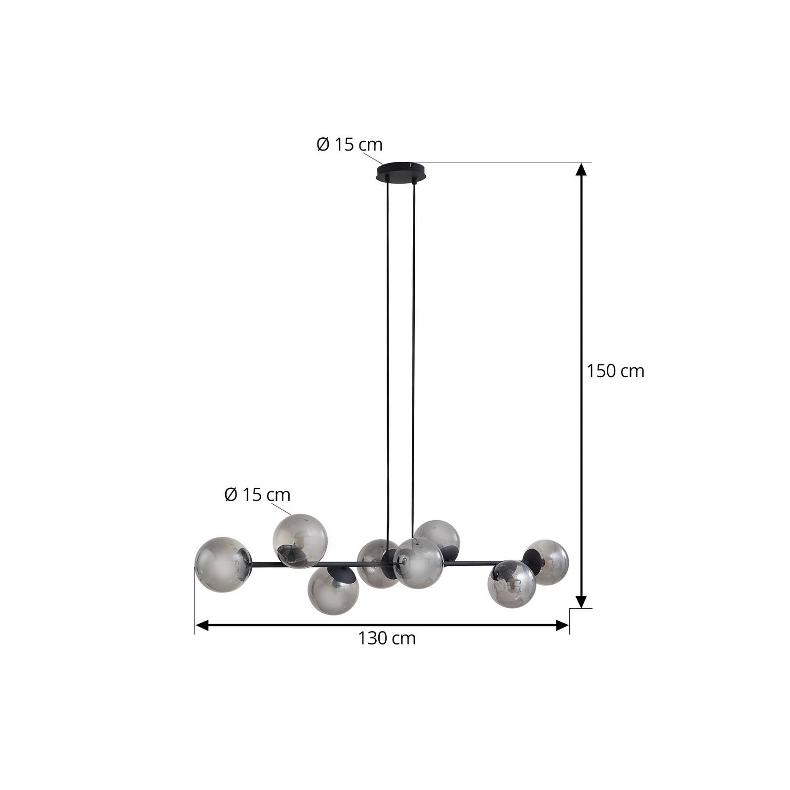 Lampa wisząca Lindby Isamer, dymny szary, 130 cm, kula ziemska