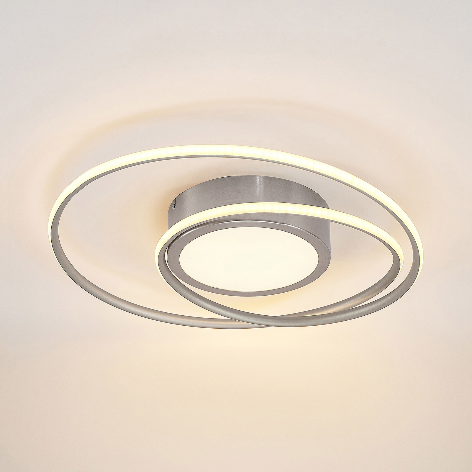 Lindby Bovia plafonnier LED, CCT, dimmable, nickel