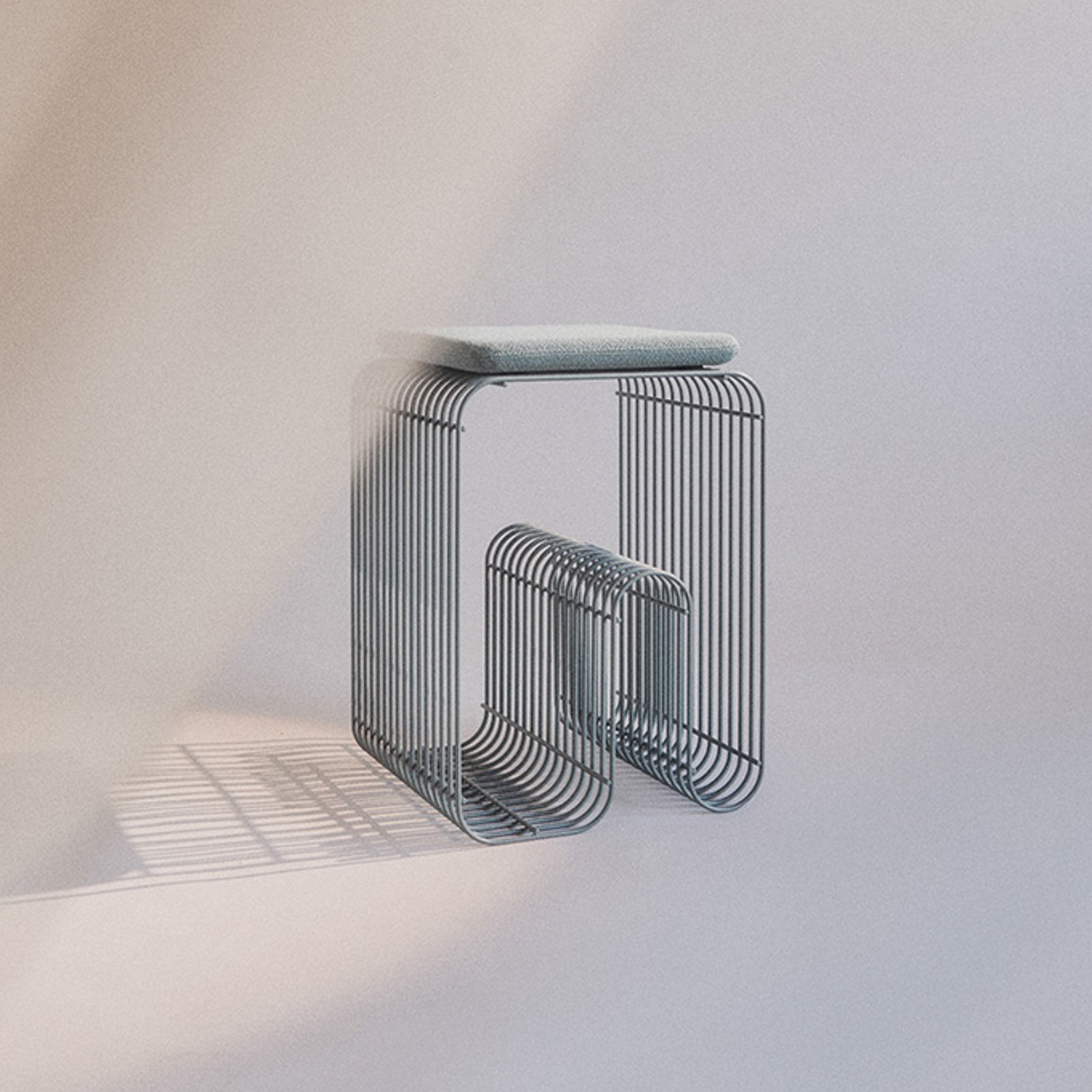 Kruk Curva, stofblauw, staal, 32 cm lang - AYTM