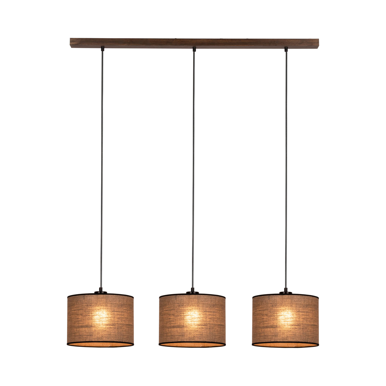 Tubo hanging light, walnut, black/beige, 3-bulb