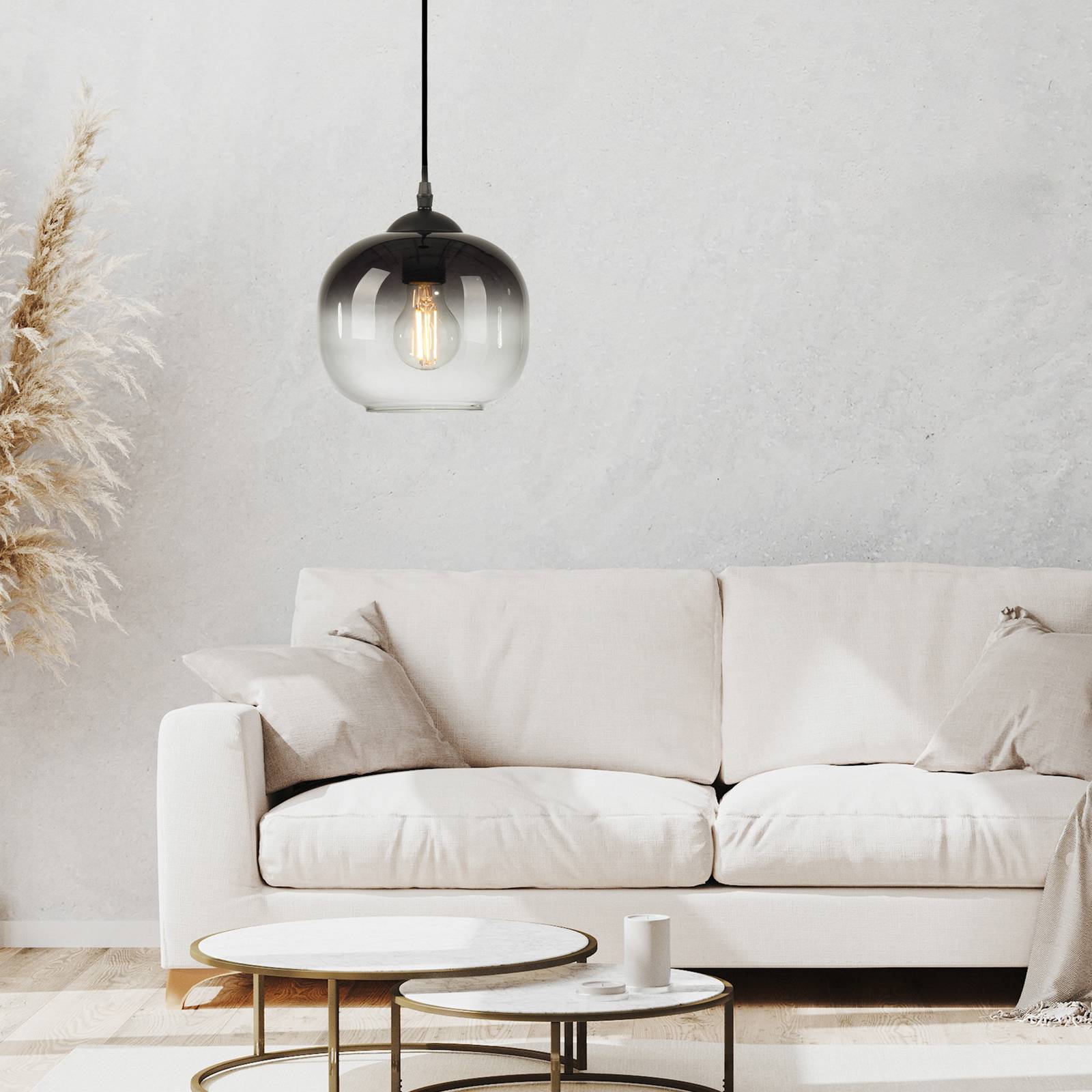 Zea hængelampe, 1 lyskilde, røggrå/sort, glas, E27